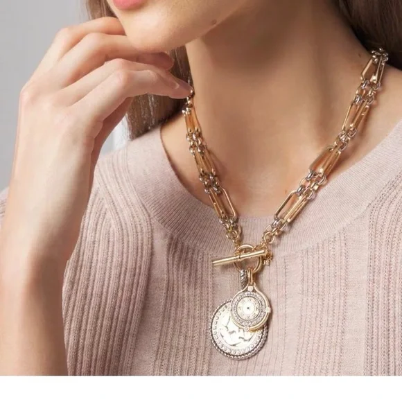 White House Black Market Gold and Silver Pendant Necklace - Picture 4 of 10